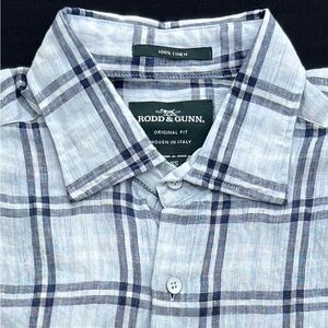 RODD & GUNN Harwich Short Sleeve Original Fit Linen Shirt Plaid Blue NWT